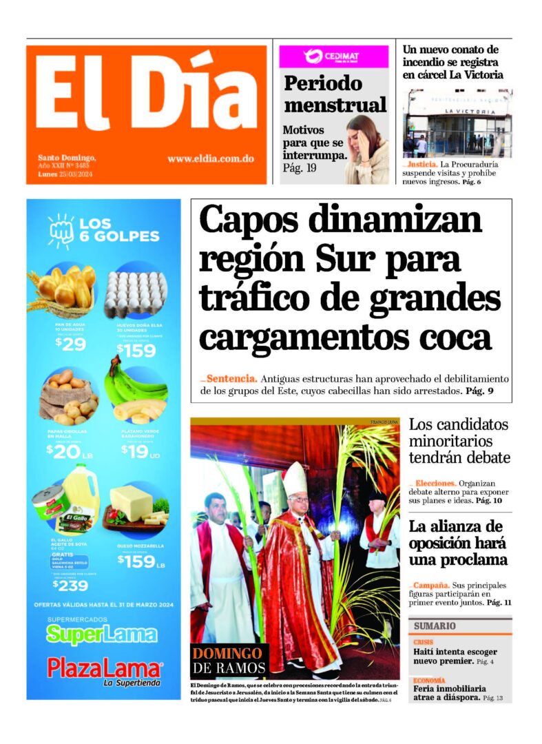 Portada Periódico El Día, Lunes 25 Marzo, 2024