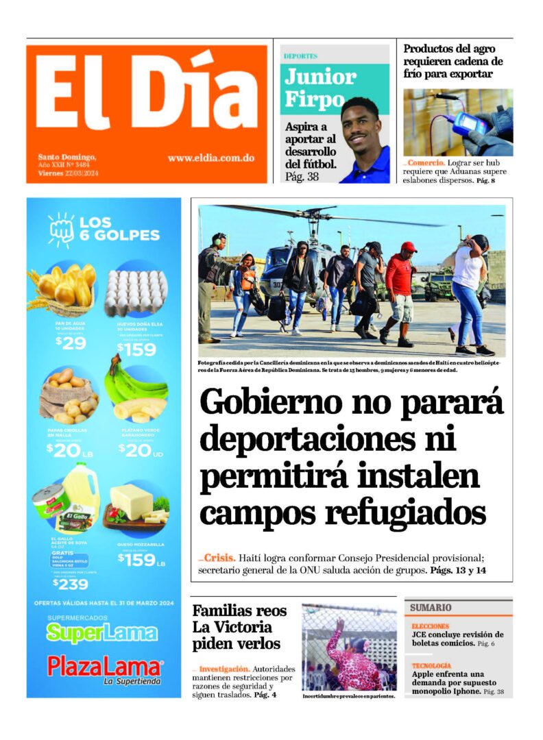 Portada Periódico El Día, Viernes 22 Marzo, 2024