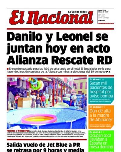 Portada Periódico El Nacional, Lunes 25 Marzo, 2024