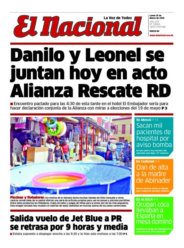 Portada Periódico El Nacional, Lunes 25 Marzo, 2024