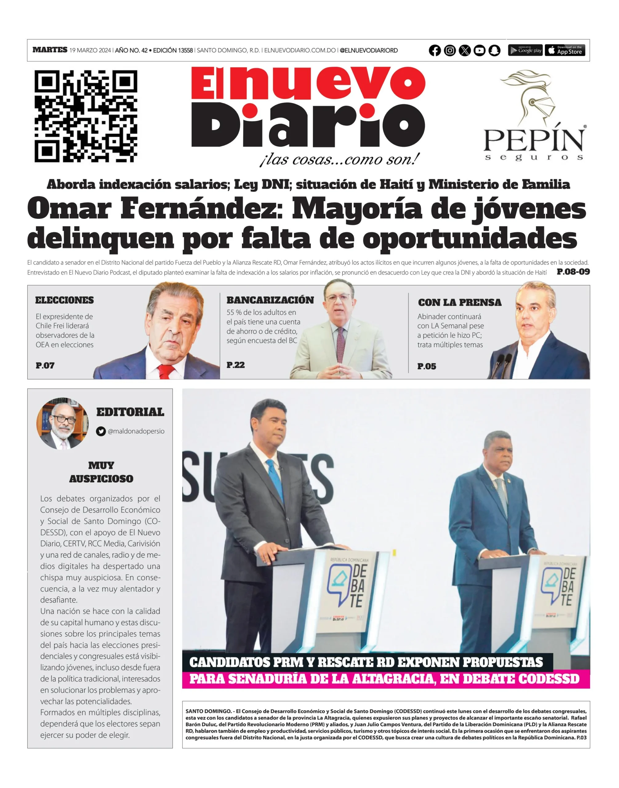 Portada Periódico El Nuevo Diario, Martes 19 Marzo, 2024