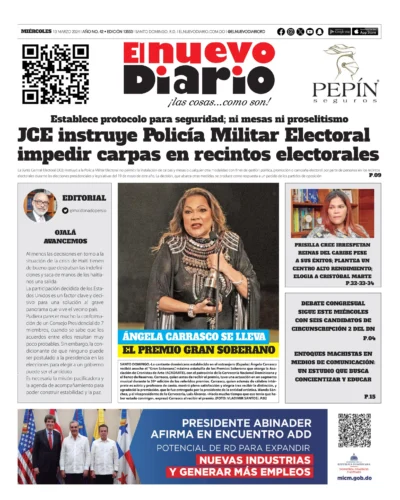 Portada Periódico El Nuevo Diario, Miércoles 13 Marzo, 2024