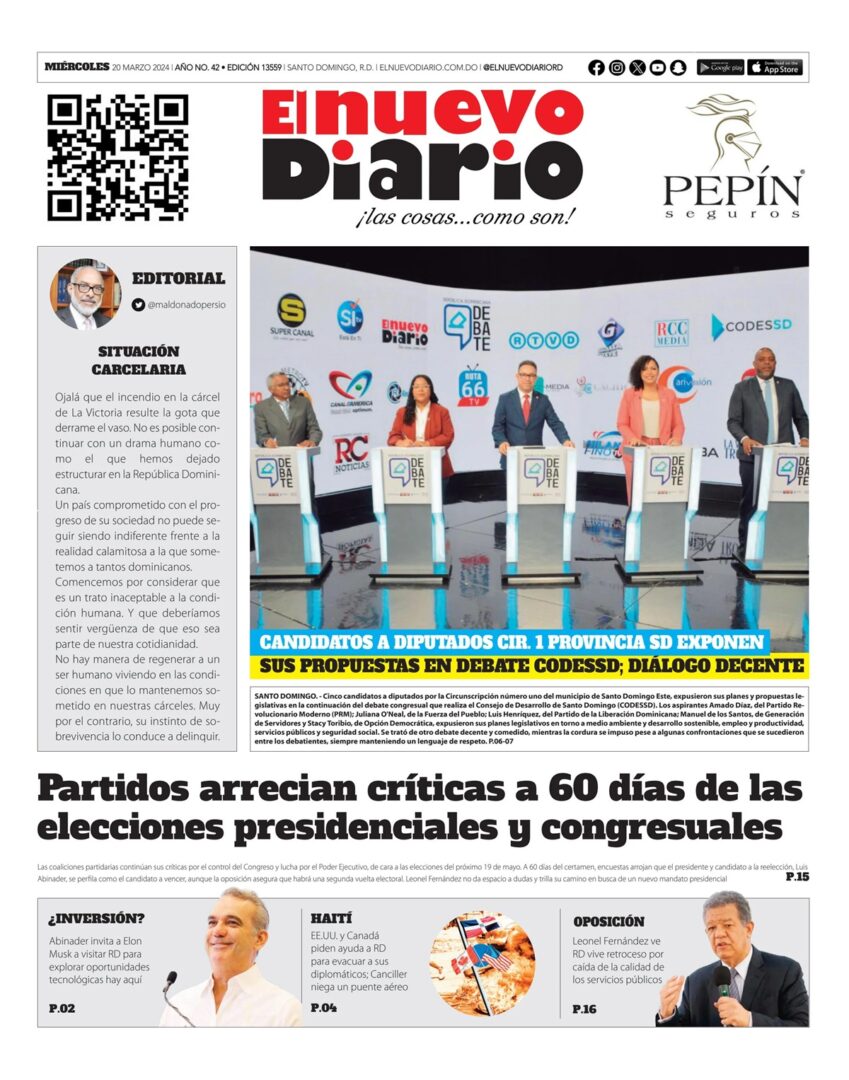 Portada Periódico El Nuevo Diario, Miércoles 20 Marzo, 2024