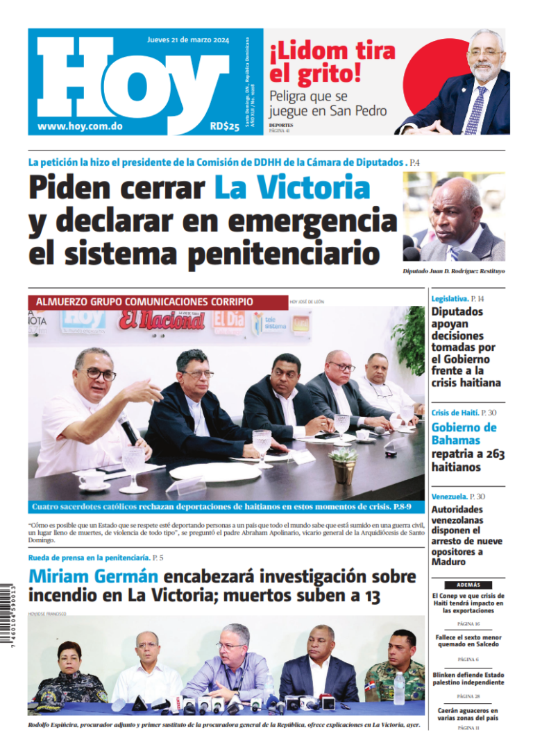 Portada Periódico Hoy, Jueves 21 Marzo, 2024