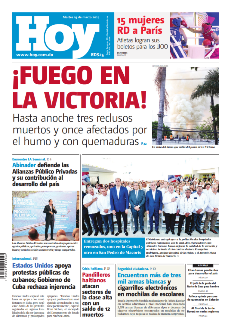 Portada Periódico Hoy, Martes 19 Marzo, 2024
