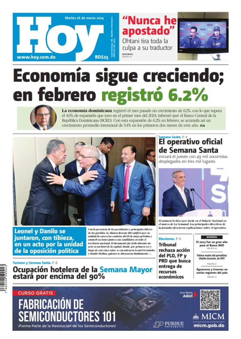 Portada Periódico Hoy, Martes 26 Marzo, 2024