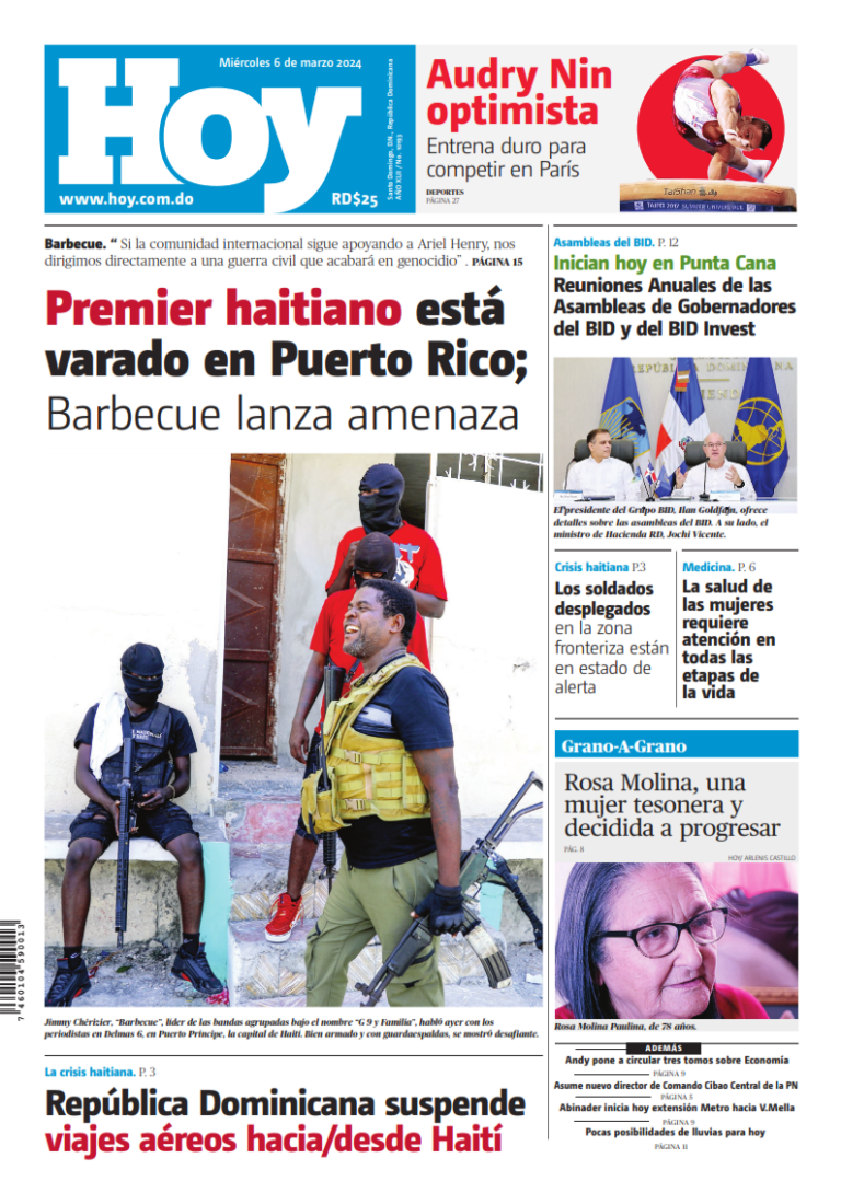Portada Periódico Hoy, Miércoles 06 Marzo, 2024 - Dominicana.do