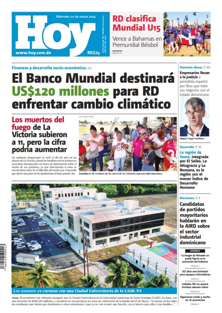 Portada Periódico Hoy, Miércoles 20 Marzo, 2024