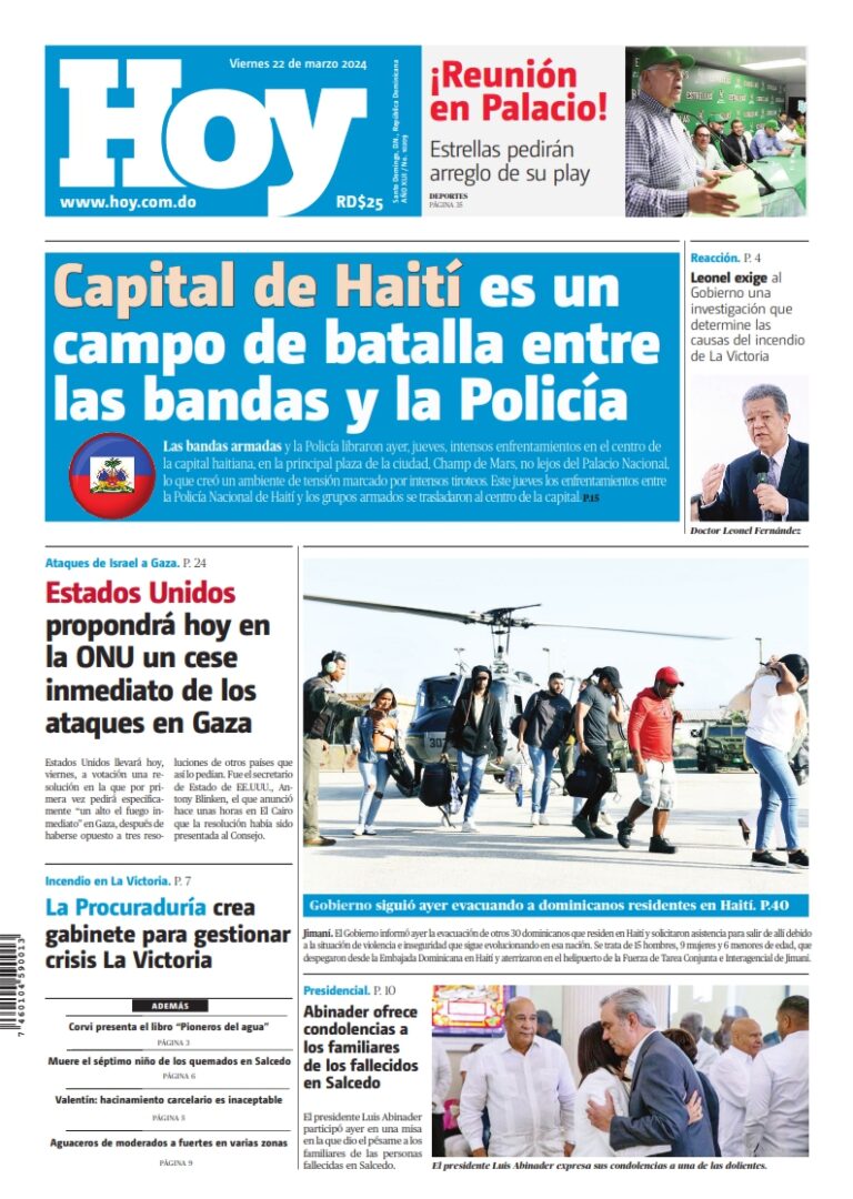 Portada Periódico Hoy, Viernes 22 Marzo, 2024