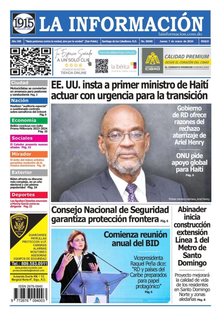 Portada Periódico La Información, Jueves 07 Marzo, 2024