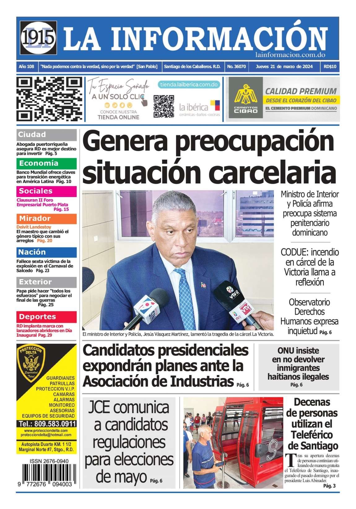 Portada Periódico La Información, Jueves 21 Marzo, 2024