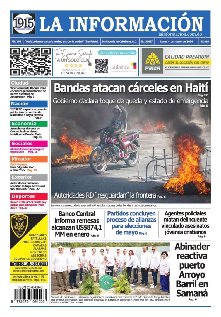 Portada Periódico La Información, Lunes 04 Marzo, 2024