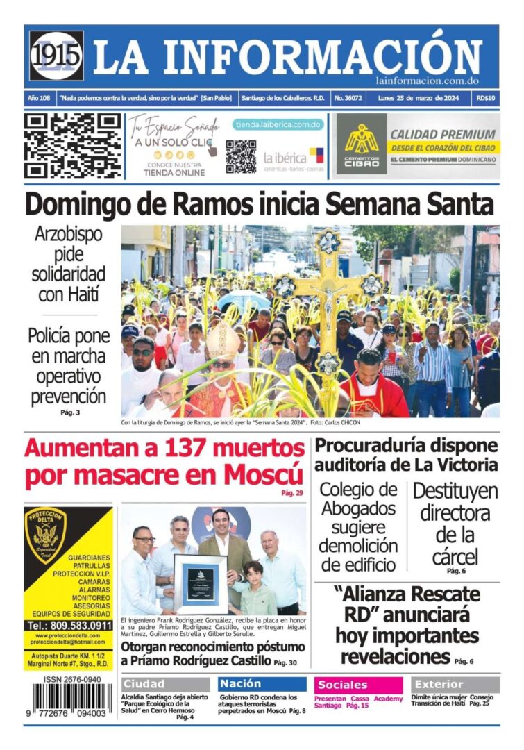 Portada Periódico La Información, Lunes 25 Marzo, 2024