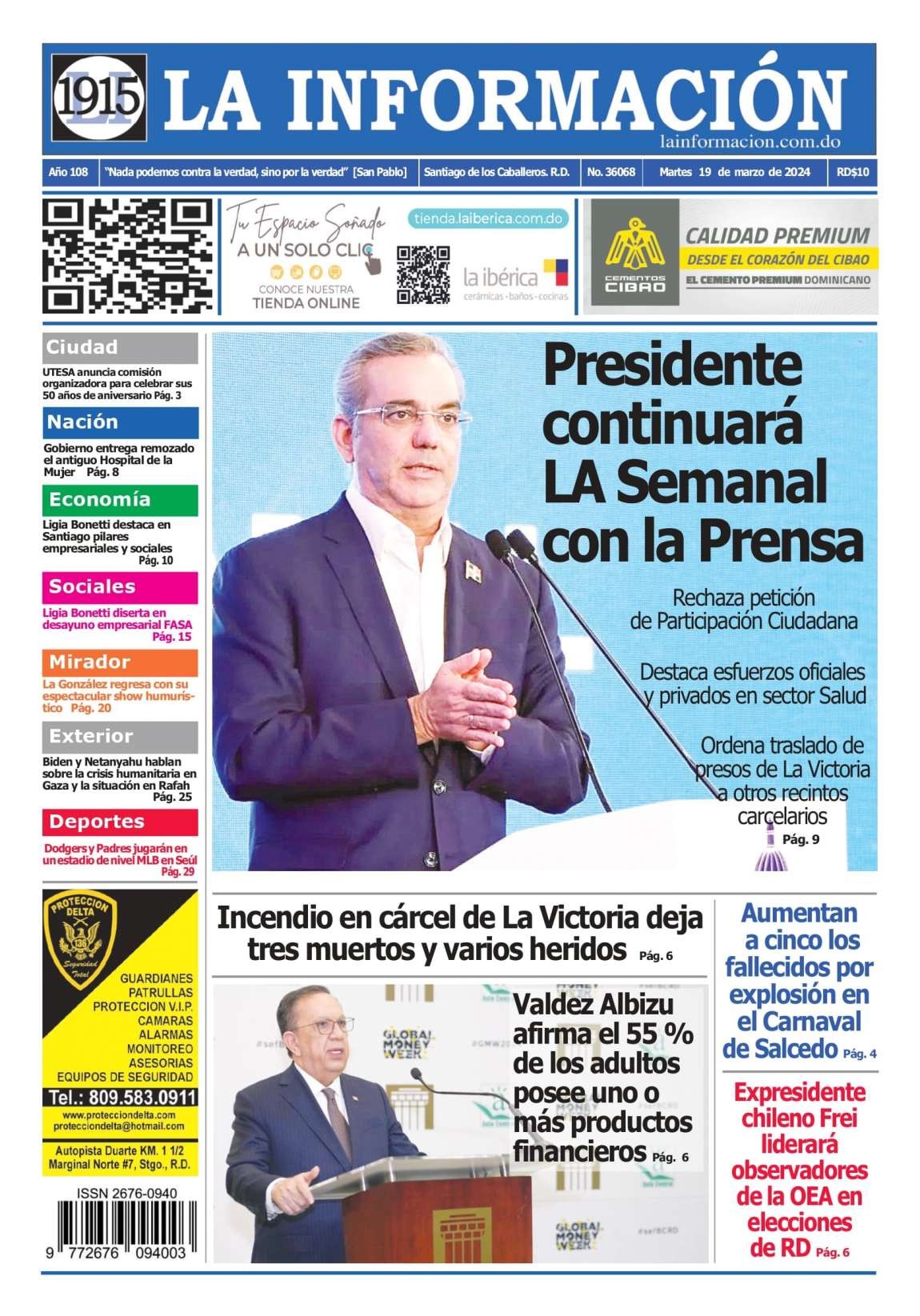 Portada Periódico La Información, Martes 19 Marzo, 2024