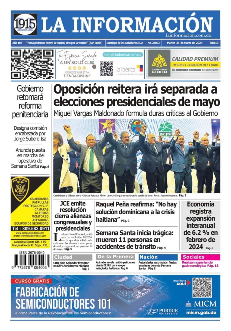 Portada Periódico La Información, Martes 26 Marzo, 2024