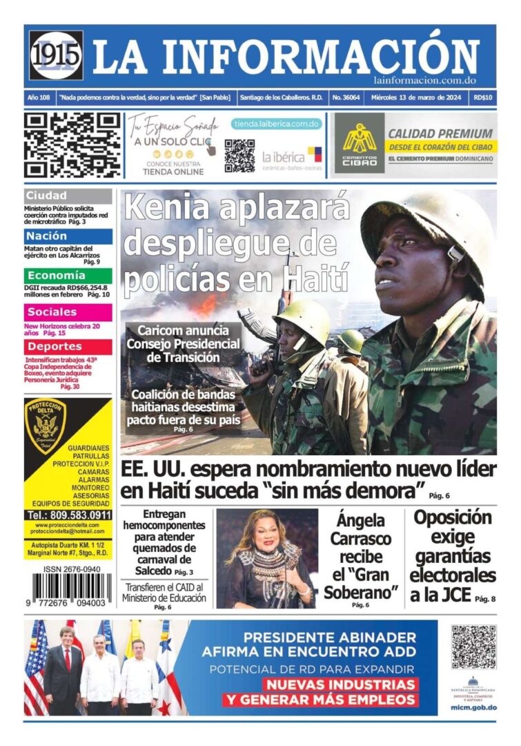 Portada Periódico La Información, Miércoles 13 Marzo, 2024