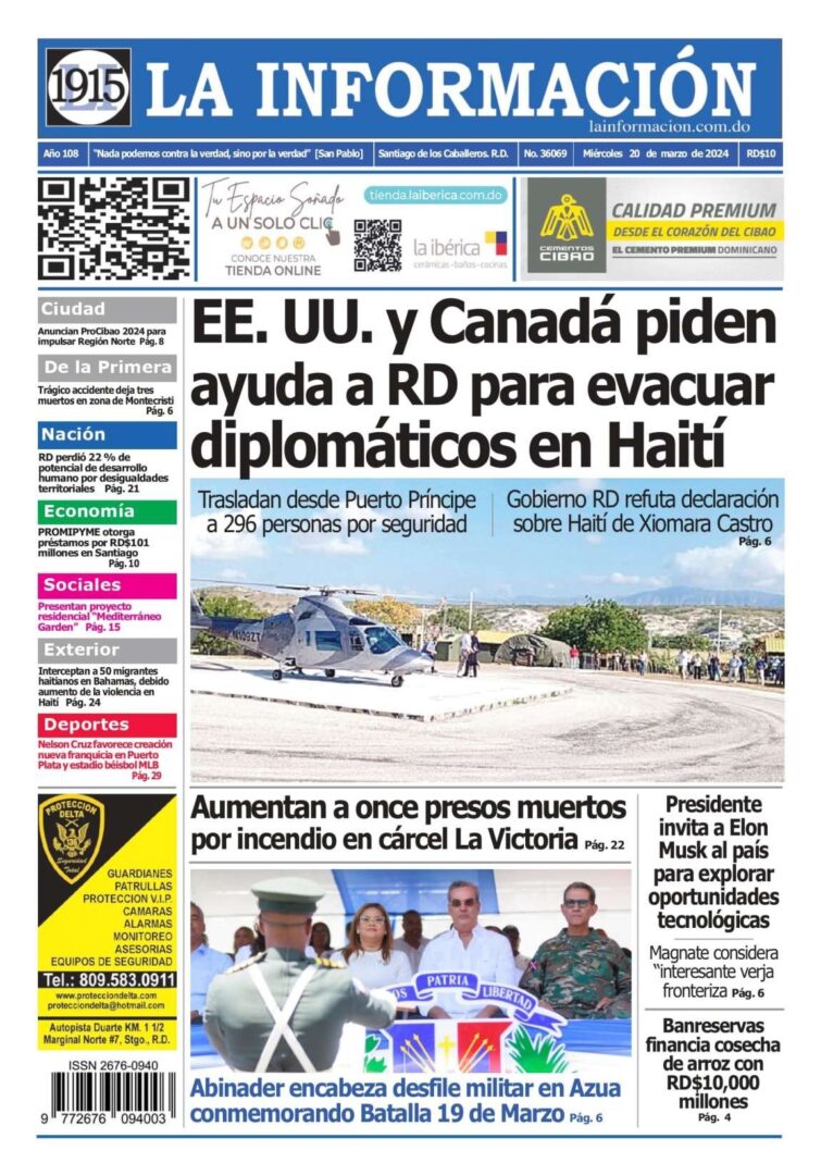 Portada Periódico La Información, Miércoles 20 Marzo, 2024