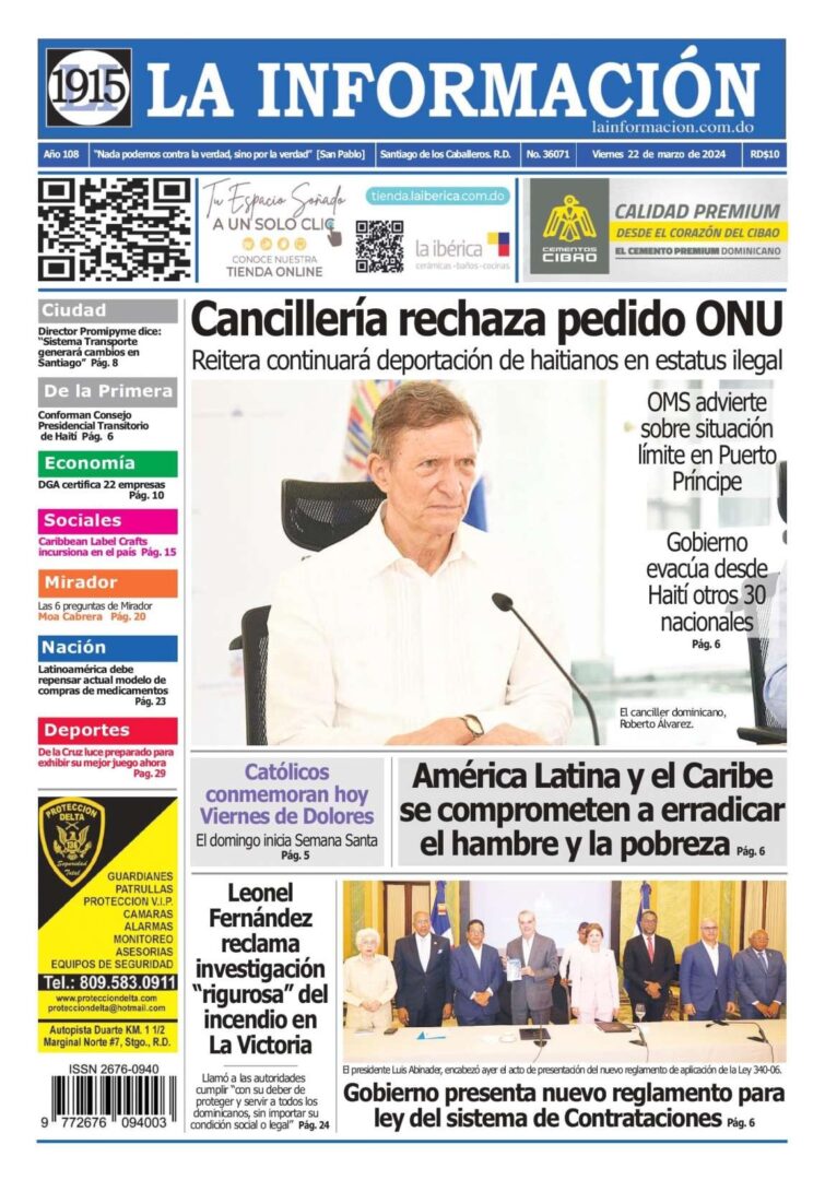 Portada Periódico La Información, Viernes 22 Marzo, 2024
