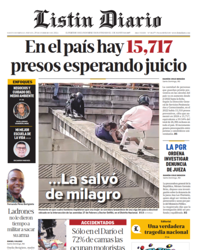 Portada Periódico Listín Diario, Lunes 04 Marzo, 2024