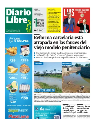 Portada Periódico Diario Libre, Lunes 01 Abril, 2024