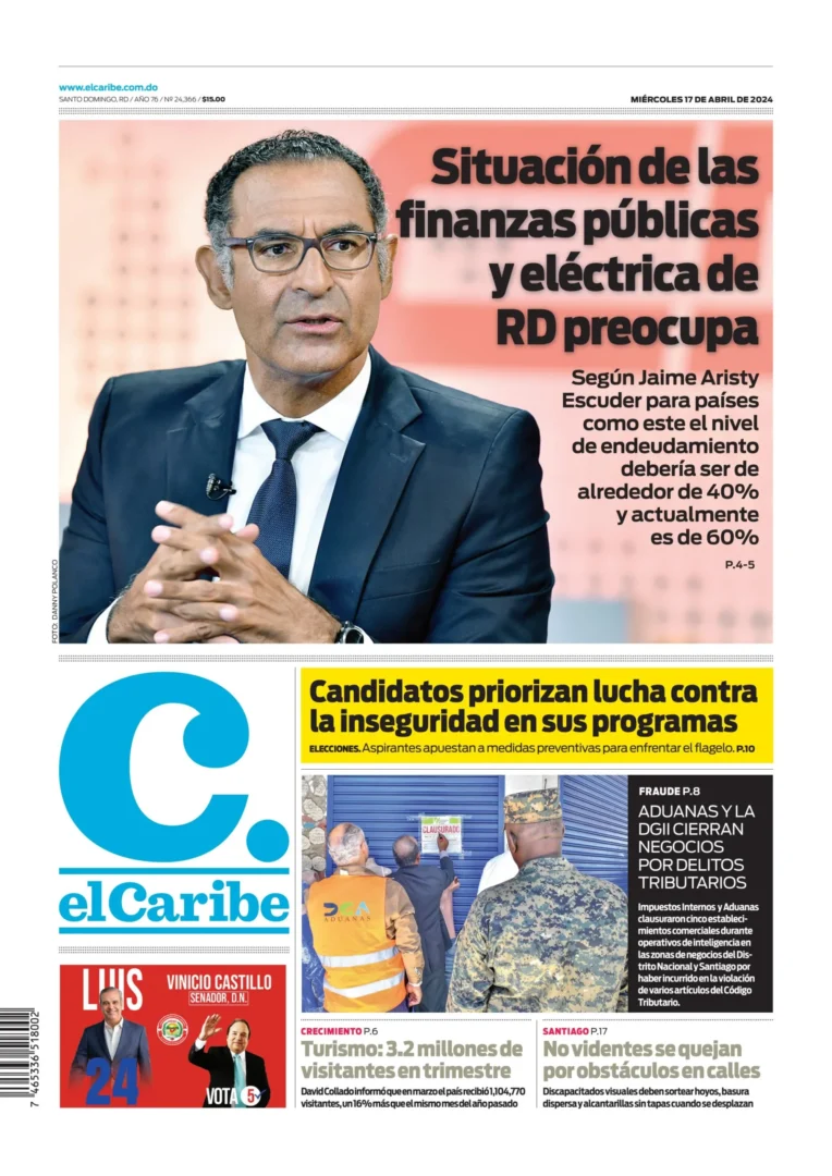 Portada Periódico El Caribe, Miércoles 17 Abril, 2024