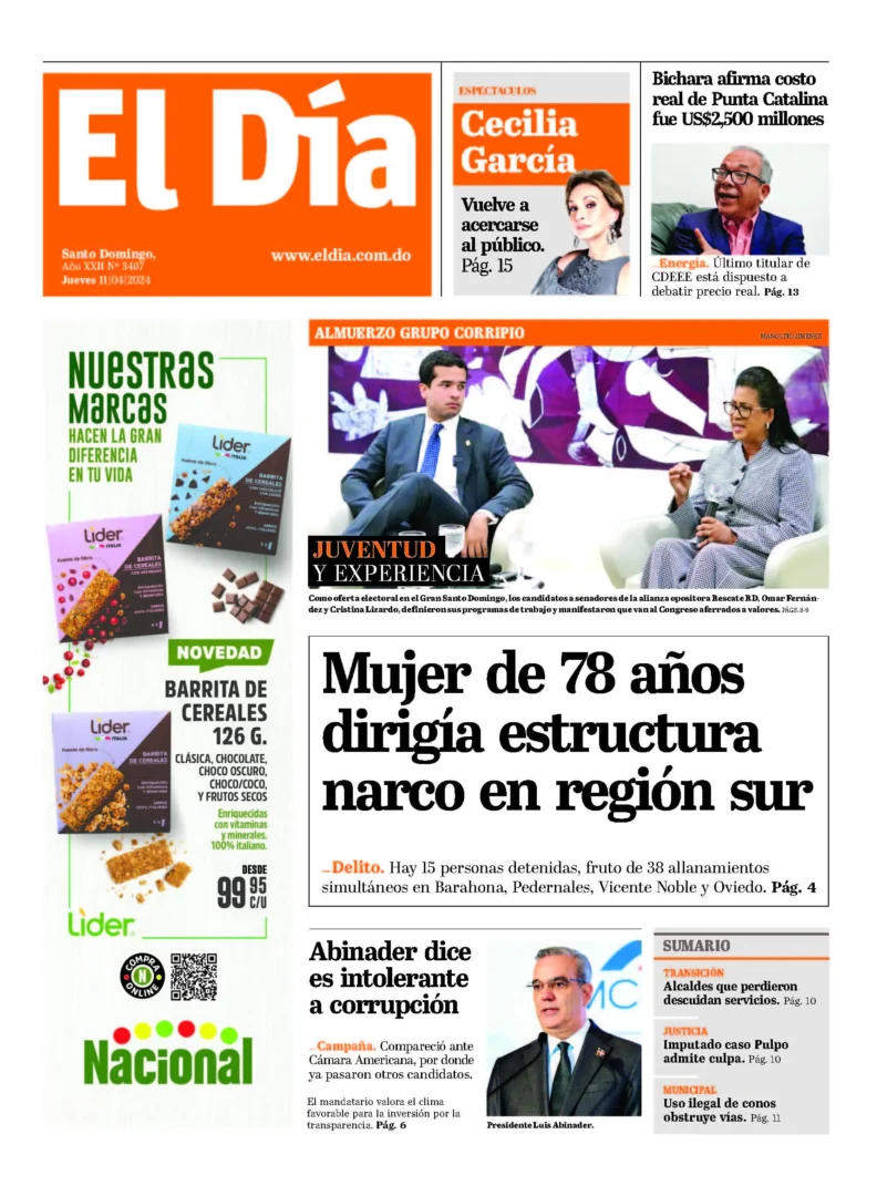 Portada Periódico El Día, Jueves 11 Abril, 2024