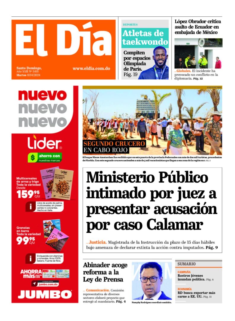 Portada Periódico El Día, Martes 09 Abril, 2024