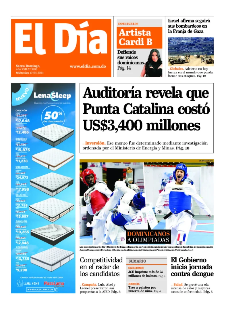 Portada Periódico El Día, Miércoles 10 Abril, 2024
