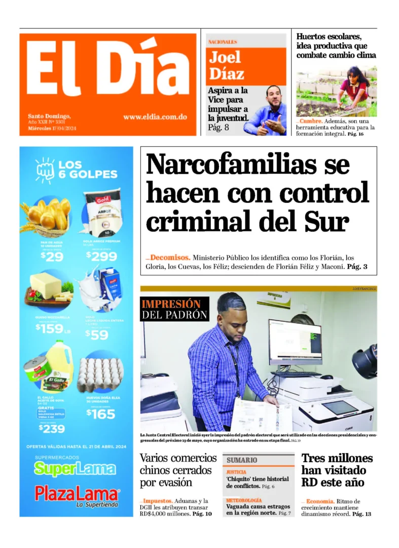 Portada Periódico El Día, Miércoles 17 Abril, 2024