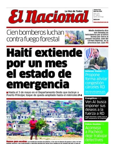 Portada Periódico El Nacional, Jueves 04 Abril, 2024
