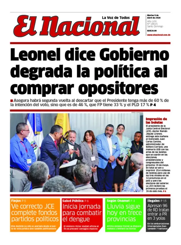 Portada Periódico El Nacional, Martes 09 Abril, 2024