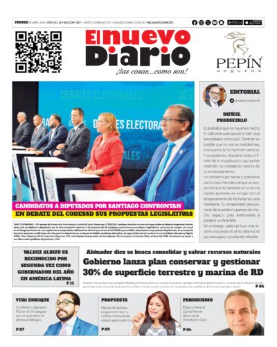 Portada Periódico El Nuevo Diario, Jueves 04 Abril, 2024