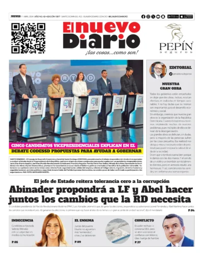 Portada Periódico El Nuevo Diario, Jueves 11 Abril, 2024