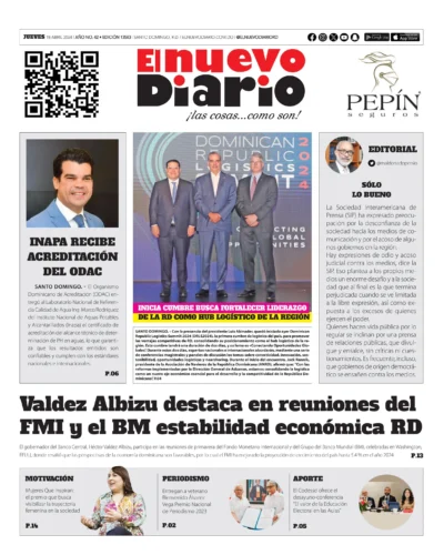 Portada Periódico El Nuevo Diario, Jueves 18 Abril, 2024