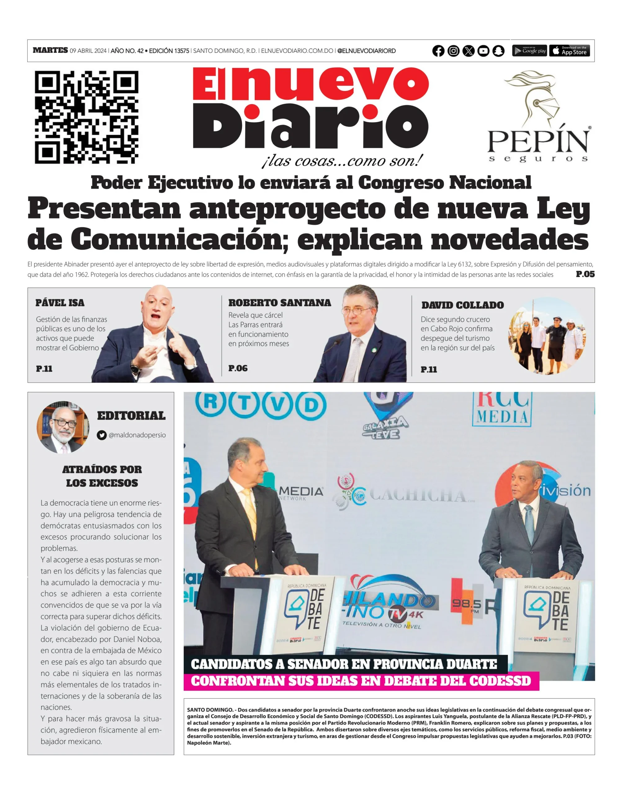 Portada Periódico El Nuevo Diario, Martes 09 Abril, 2024