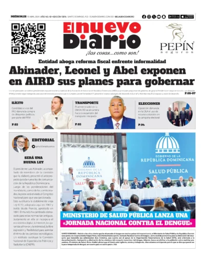 Portada Periódico El Nuevo Diario, Miércoles 10 Abril, 2024