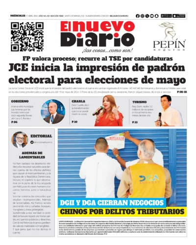 Portada Periódico El Nuevo Diario, Miércoles 17 Abril, 2024