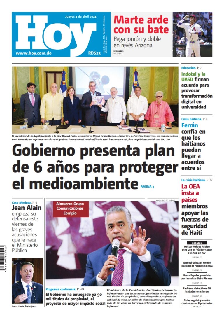 Portada Periódico Hoy, Jueves 04 Abril, 2024