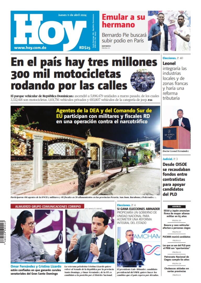 Portada Periódico Hoy, Jueves 11 Abril, 2024