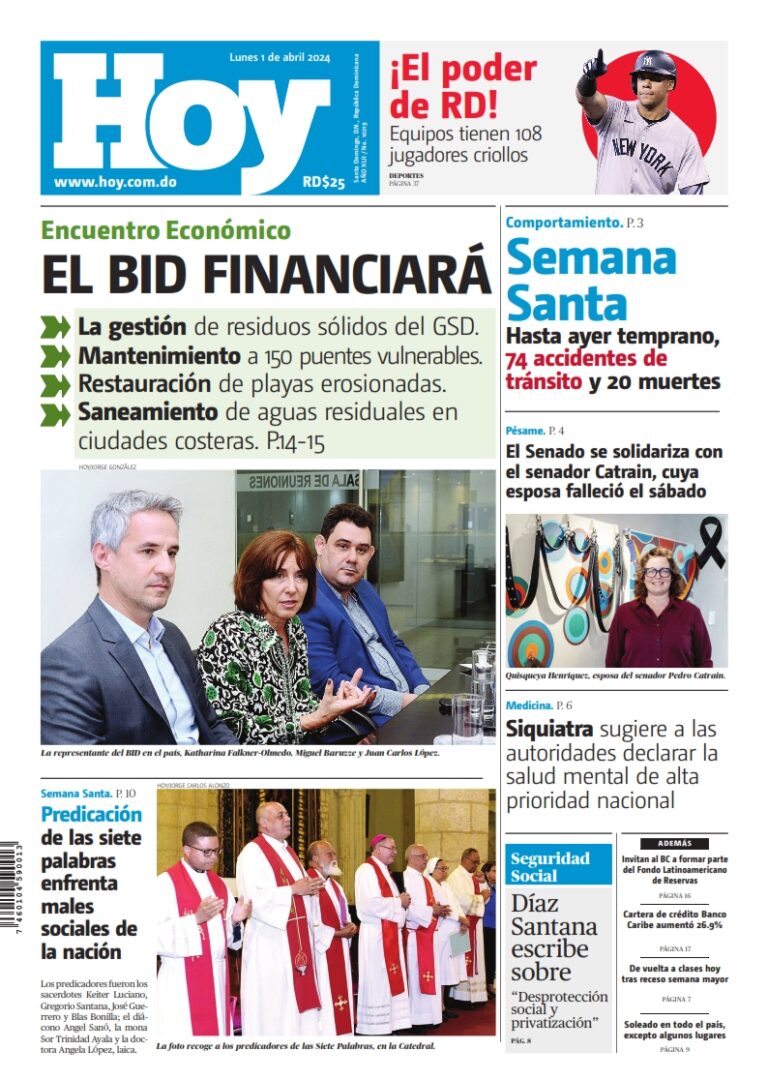 Portada Periódico Hoy, Lunes 01 Abril, 2024