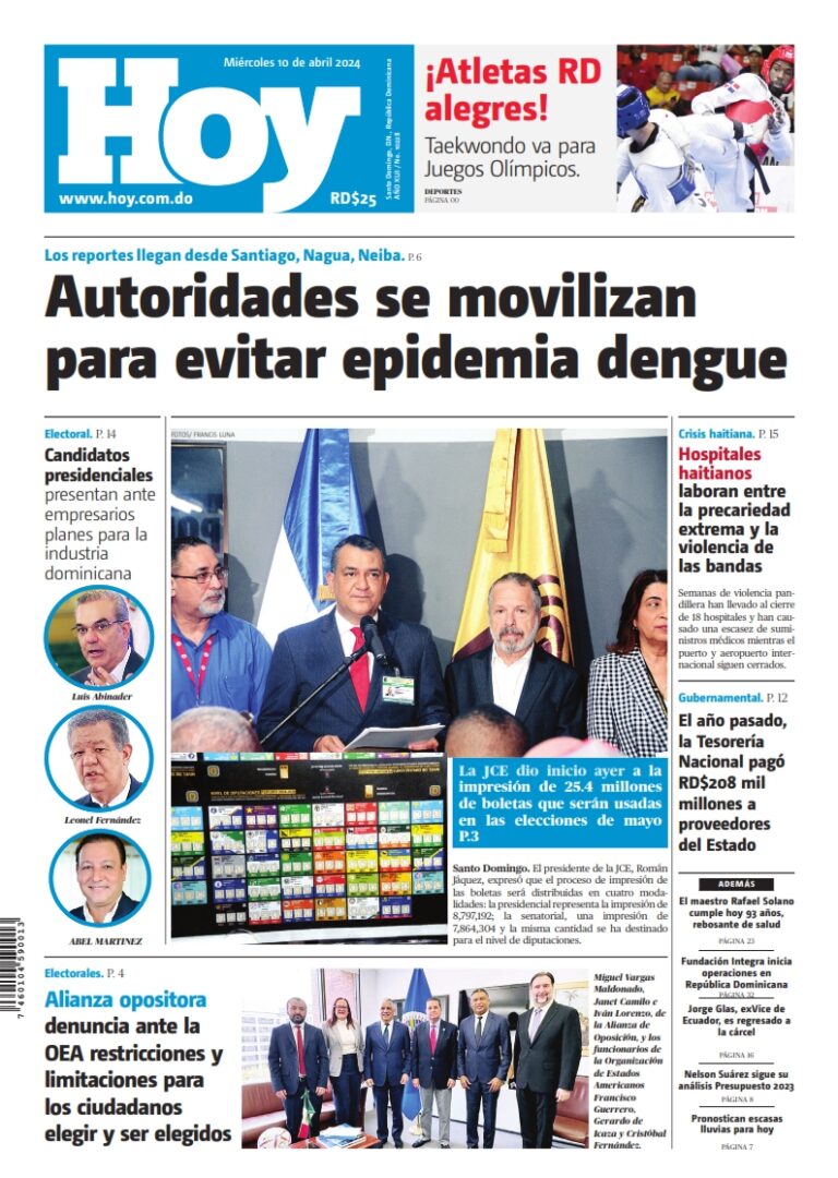 Portada Periódico Hoy, Miércoles 10 Abril, 2024
