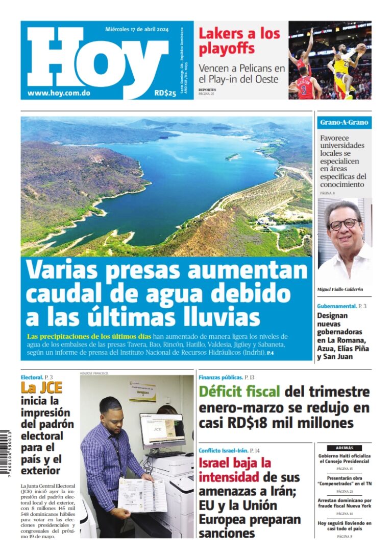 Portada Periódico Hoy, Miércoles 17 Abril, 2024