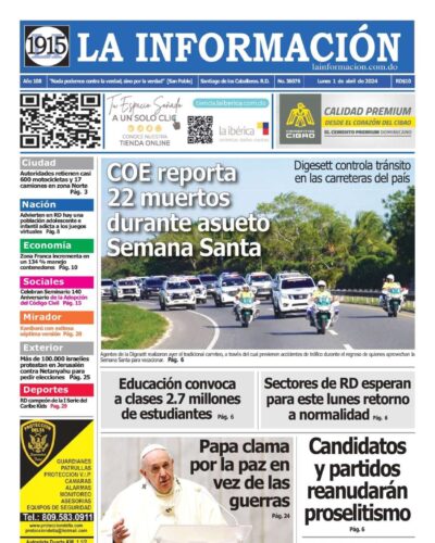 Portada Periódico La Información, Lunes 01 Abril, 2024