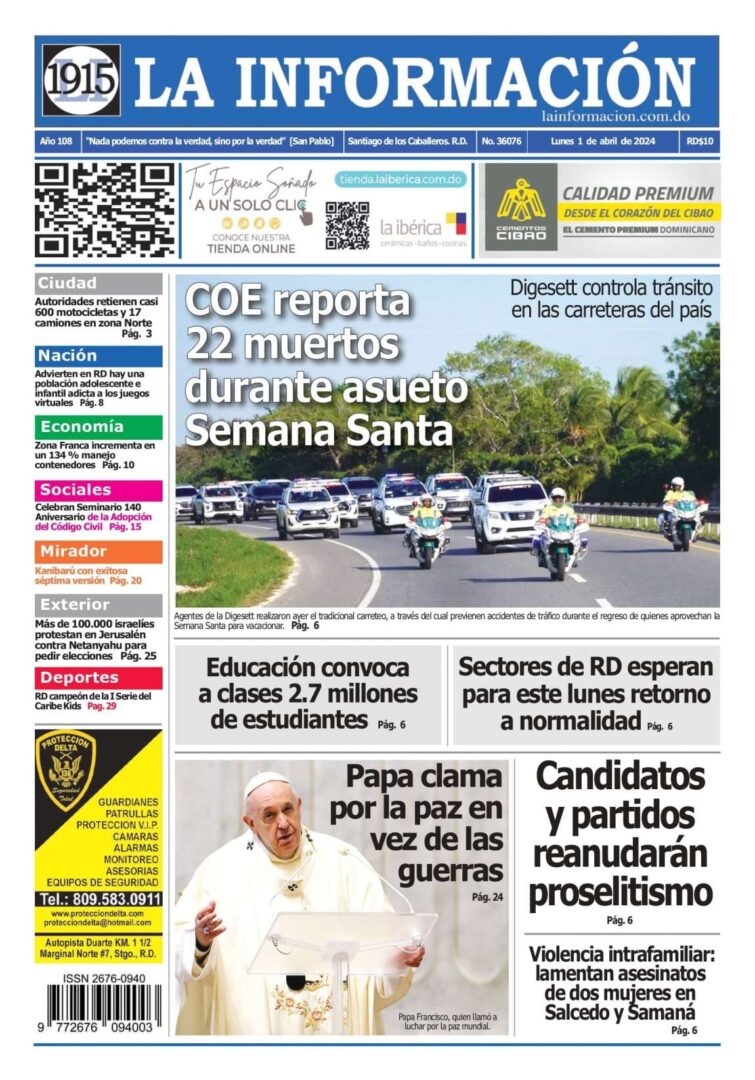 Portada Periódico La Información, Lunes 01 Abril, 2024