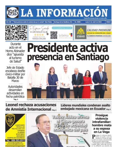 Portada Periódico La Información, Lunes 08 Abril, 2024