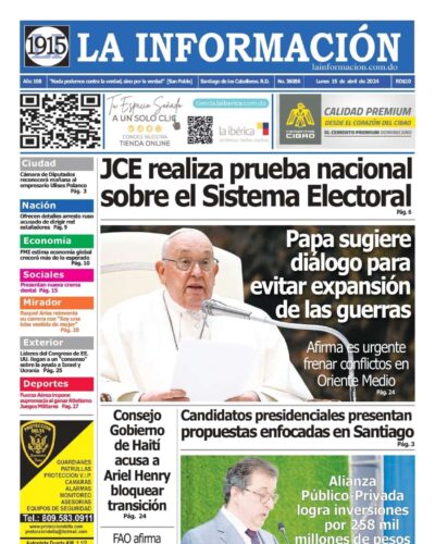 Portada Periódico La Información, Lunes 15 Abril, 2024