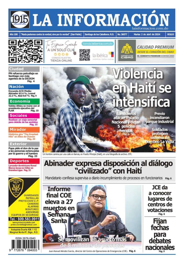 Portada Periódico La Información, Martes 02 Abril, 2024