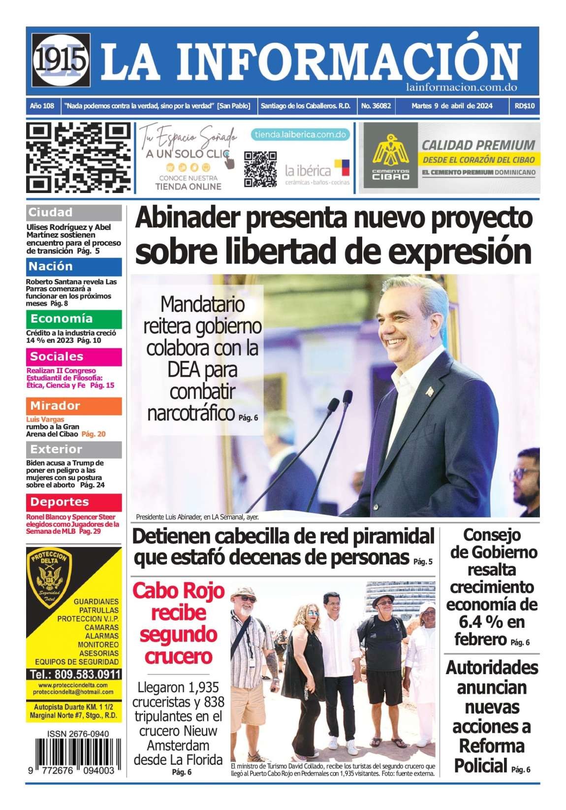 Portada Periódico La Información, Martes 09 Abril, 2024