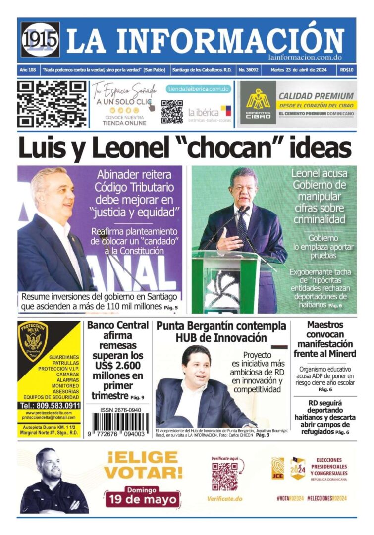 Portada Periódico La Información, Martes 23 Abril, 2024