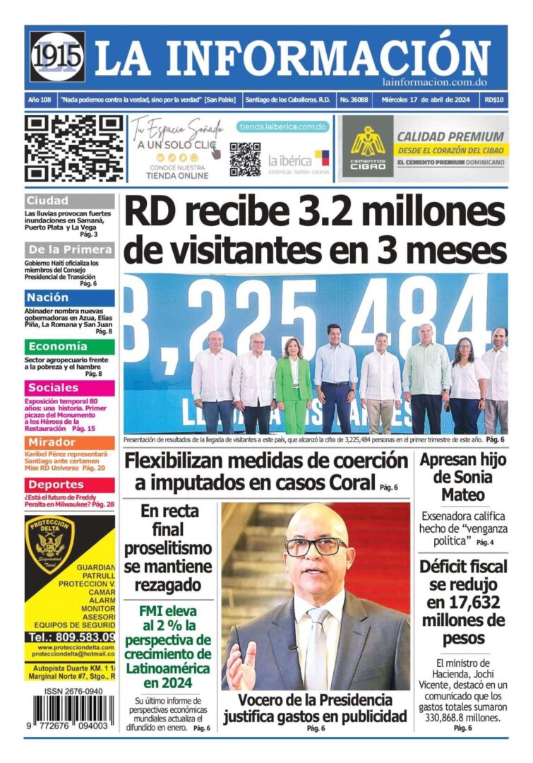 Portada Periódico La Información, Miércoles 17 Abril, 2024